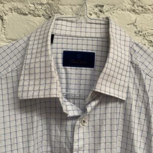 White and Blue Check David Donahue Dress Shirt